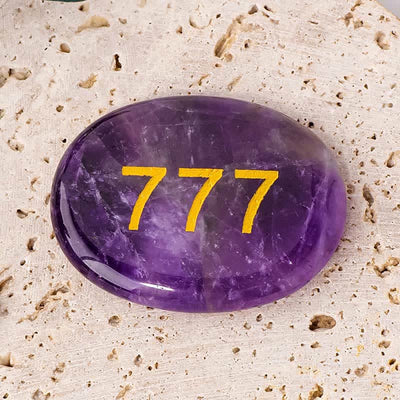 Buddha Stones Angel Numbers White Crystal Red Jasper Dalmatian Jasper Pink Crystal Green Aventurine Meditation Decoration - 777 Angel Number&Amethyst 4.5*3.5*0.7cm - image 23