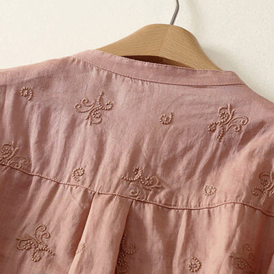 Buddha Stones Retro Embroidered Floral Short Sleeve Women's Buttons Shirt - image 7