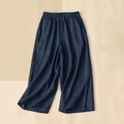 Foviel High Waist Capri Cropped Women's Wide Leg Cotton Pants With Pockets