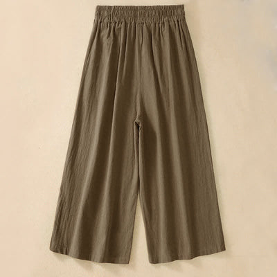 Buddha Stones High Waist Capri Cropped Women's Wide Leg Cotton Pants With Pockets - SaddleBrown - US8-10，UK/AU12-14，EU40-42 (2XL) - image 1