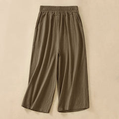 Buddha Stones High Waist Capri Cropped Women's Wide Leg Cotton Pants With Pockets - image 0