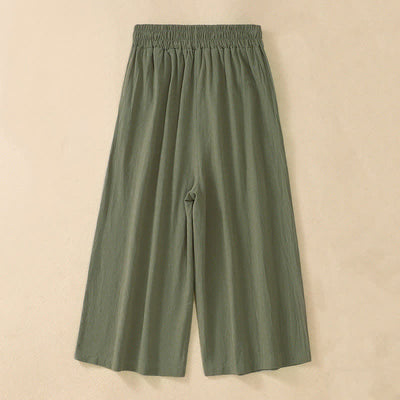 Buddha Stones High Waist Capri Cropped Women's Wide Leg Cotton Pants With Pockets - image 12