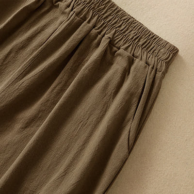 Buddha Stones High Waist Capri Cropped Women's Wide Leg Cotton Pants With Pockets - image 3