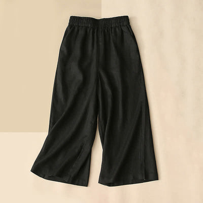 Buddha Stones High Waist Capri Cropped Women's Wide Leg Cotton Pants With Pockets - MidnightBlue - US8-10，UK/AU12-14，EU40-42 (2XL) - image 8
