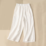 Foviel High Waist Capri Cropped Damen weites Bein Baumwollhosen mit Taschen