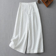 Foviel Polka Dot Lace Patchwork Cotton Women's Wide Leg Capri Pants With Pockets