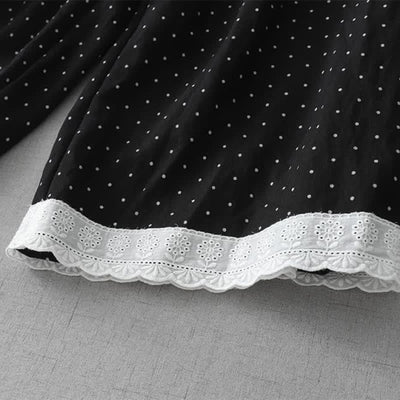 Buddha Stones Polka Dot Lace Patchwork Cotton Women's Wide Leg Capri Pants With Pockets - image 3