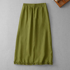 Buddha Stones Commute Elastic Waistband Pleated Hem Capri Length Women's Lined Skirt With Pockets - OliveDrab - US8-10，UK/AU12-14，EU40-42 (2XL) - image 0