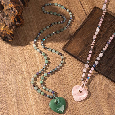 Buddha Stones Rose Quartz Green Aventurine Love Heart Beads Luck Necklace Pendant - image 7