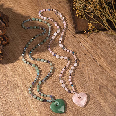 Buddha Stones Rose Quartz Green Aventurine Love Heart Beads Luck Necklace Pendant - image 8