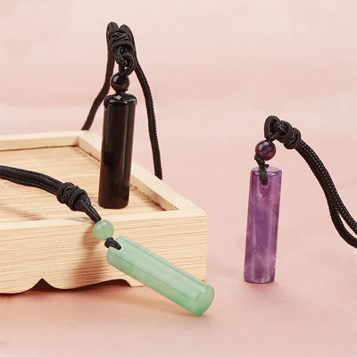 Buddha Stones Various Crystal Rose Quartz Green Aventurine Amethyst Cylinder Healing Necklace Pendant - image 0