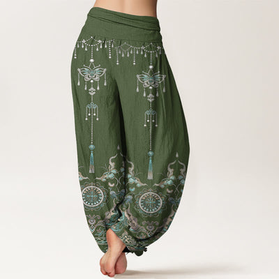 Buddha Stones Cotton Classic Jewelry Butterfly Flower Tassel Pattern Women's Elastic Waist Harem Pants - image 1