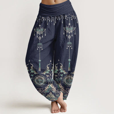 Buddha Stones Cotton Classic Jewelry Butterfly Flower Tassel Pattern Women's Elastic Waist Harem Pants - SteelBlue - US16，UK/AU20，EU48 (3XL) - image 5