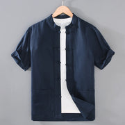 Foviel Vintage Plain Tang Suit Chinese Frog-Button Men's Shirt With Pockets
