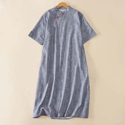 Buddha Stones Summer Crew Neck Plain Short Sleeve Below Knee Dress - DarkGray - US14，UK/AU18，EU46 (2XL) - image 6