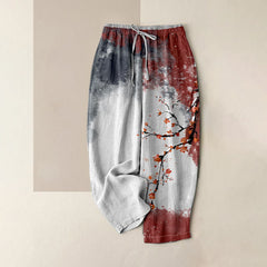 Buddha Stones Pure Cotton Plum Blossom Snow Pattern Women's Elastic Waist Pants With Pockets - SlateGray - US16，UK/AU20，EU48 (3XL) - image 0