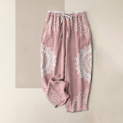 Buddha Stones Pure Cotton Mandala Pattern Women's Elastic Waist Pants With Pockets - LightPink - US16，UK/AU20，EU48 (3XL) - image 0