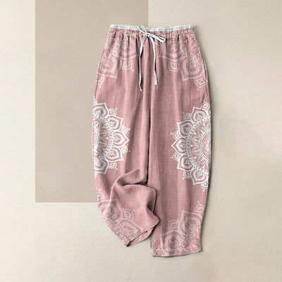 Buddha Stones Pure Cotton Mandala Pattern Women's Elastic Waist Pants With Pockets - LightPink - US16，UK/AU20，EU48 (3XL) - image 0