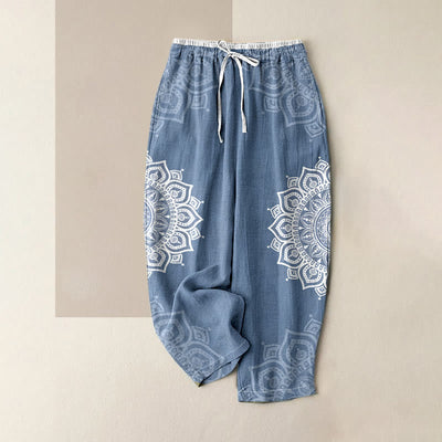 Buddha Stones Pure Cotton Mandala Pattern Women's Elastic Waist Pants With Pockets - CornflowerBlue - US16，UK/AU20，EU48 (3XL) - image 3