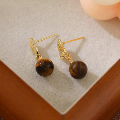 Buddha Stones Tiger Eye Leaves Design Copper Protection Earrings - image 2