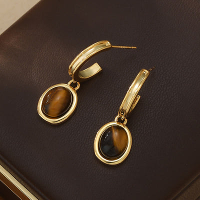 Buddha Stones Tiger Eye Retro Round Copper Protection Earrings - image 2
