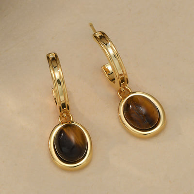Buddha Stones Tiger Eye Retro Round Copper Protection Earrings - image 3