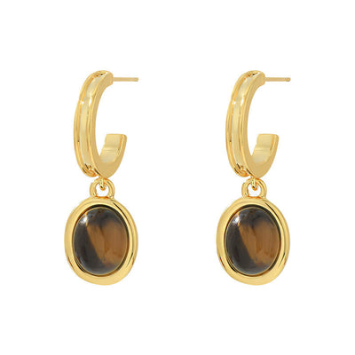 Buddha Stones Tiger Eye Retro Round Copper Protection Earrings - image 4