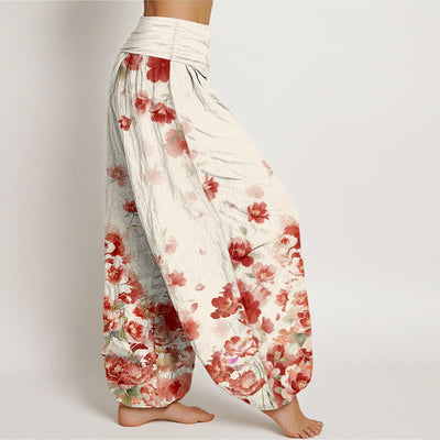 Buddha Stones Cotton Camellia Peony Blossom Pattern Women's Elastic Waist Harem Pants - image 2