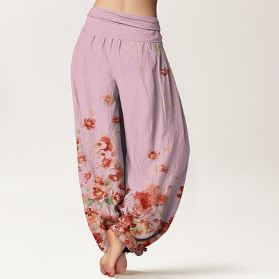 Buddha Stones Cotton Camellia Peony Blossom Pattern Women's Elastic Waist Harem Pants - image 9