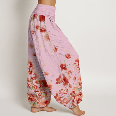 Buddha Stones Cotton Camellia Peony Blossom Pattern Women's Elastic Waist Harem Pants - image 10