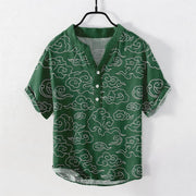 Foviel Cotton Cloud Pattern Men's Short Sleeve Half Button Shirt