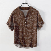 Foviel Cotton Cloud Pattern Men's Short Sleeve Half Button Shirt