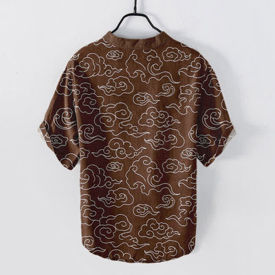 Buddha Stones Cotton Cloud Pattern Men's Short Sleeve Half Button Shirt - image 8