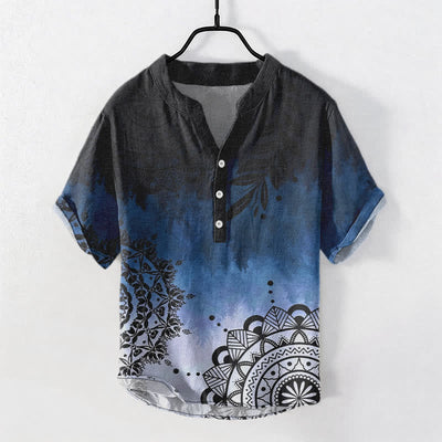 Buddha Stones Cotton Mandala Pattern Men's Short Sleeve Half Button Shirt - image 0