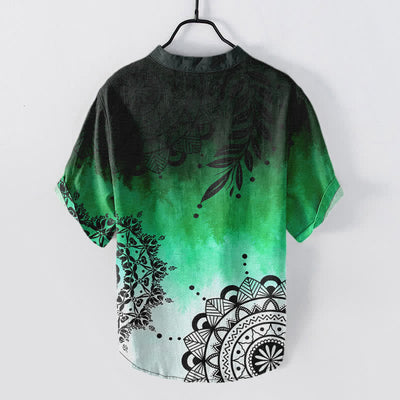 Buddha Stones Cotton Mandala Pattern Men's Short Sleeve Half Button Shirt - image 6