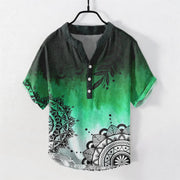 Foviel Cotton Mandala Pattern Men's Short Sleeve Half Button Shirt