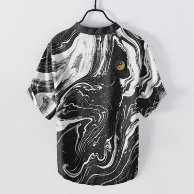 Buddha Stones Cotton Tai Chi Pattern Men's Short Sleeve Half Button Shirt - image 1
