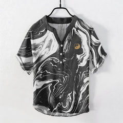 Buddha Stones Cotton Tai Chi Pattern Men's Short Sleeve Half Button Shirt - Black - US/UK/AU50，EU60 (5XL) - image 0