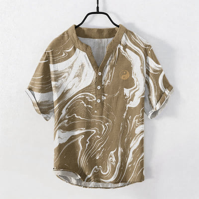 Buddha Stones Cotton Tai Chi Pattern Men's Short Sleeve Half Button Shirt - BurlyWood - US/UK/AU50，EU60 (5XL) - image 5