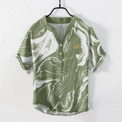 Buddha Stones Cotton Tai Chi Pattern Men's Short Sleeve Half Button Shirt - DarkSeaGreen - US/UK/AU50，EU60 (5XL) - image 7