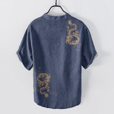 Buddha Stones Cotton Dragon Men's Short Sleeve Half Button Shirt - image 8