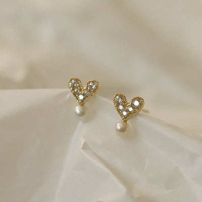Buddha Stones 925 Sterling Silver Plated With Gold Heart Design Sincerity Earrings - image 1