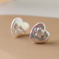 Buddha Stones Retro Pearl Heart Shape Design Wisdom Stud Earrings - Pearl(Silver Posts) - image 0