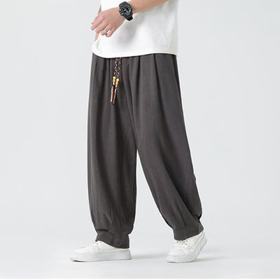 Buddha Stones Summer Drawstring Ankle Length Solid Color Men's Straight Leg Pants - image 9