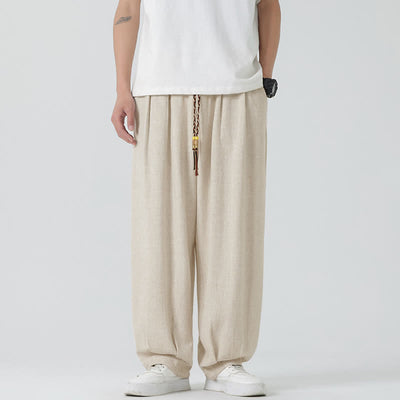 Buddha Stones Summer Drawstring Ankle Length Solid Color Men's Straight Leg Pants - image 1