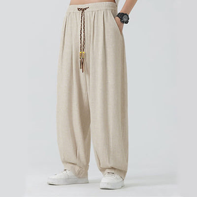 Buddha Stones Summer Drawstring Ankle Length Solid Color Men's Straight Leg Pants - image 3