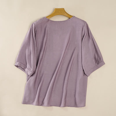 Buddha Stones Spring Boho Embroidered Cotton Linen Elbow-Length Sleeve Women's T-Shirts - image 8