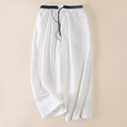 Foviel Commute Drawstring Cotton Cropped Women's Wide Leg Pants With Pockets