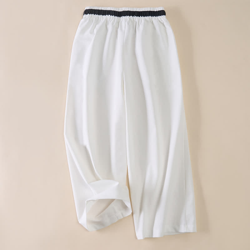 Buddha Stones Commute Drawstring Cotton Cropped Women's Wide Leg Pants With Pockets - image 1