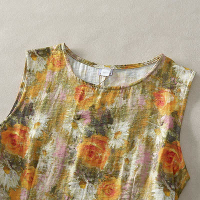 Buddha Stones Casual Plain Handmade Plaid Midi Dress Cotton Sleeveless Dress With Pockets - image 19